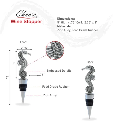 Miniatura 2 de Cheers Tapón de vino de metal con caballito de mar, accesorios elegantes para tapones de vino para botellas, tapón de botella de vino Ocean Life