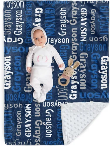 Miniatura 25 de Manta de bebé personalizada, diseño de nombres personalizados, manta de felpa suave con respaldo de puntos de doble capa para niños y niñas, Color01