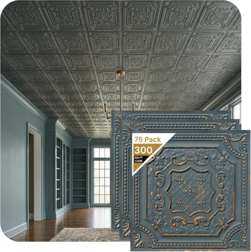 Miniatura 20 de from Plain to Beautiful in Hours DCT04 Elizabelthan Shield - Azulejo de techo de PVC de 2 x 2 pies (cubiertas / 200 pies cuadrados), gris pardo