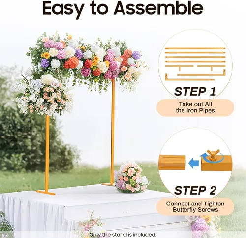 Miniatura 4 de Soporte de telón de fondo cuadrado de 6.5 x 4.9 pies, soporte de arco de globo dorado, soporte de arco de boda con bases de metal para jardín, arco