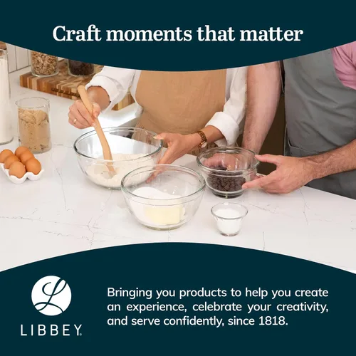 Miniatura 6 de Libbey Baker's Basics Juego de 8 Piezas de Platos de Vidrio para Hornear Cupcake Party con Tapas, Cuencos Redondos Pequeños de Vidrio, Cuencos