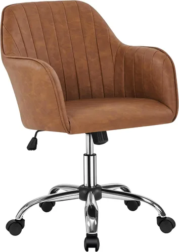 Miniatura 13 de Yaheetech Boucle - Silla de tocador de escritorio con respaldo, cómoda silla rodante de oficina con ruedas, ergonómica, altura ajustable, giratoria