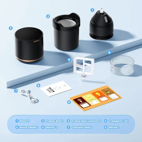 Miniatura 6 de BRIOBITE Máquina de helados, máquina de helado suave recargable con bajo ruido, compacta para 1-2 porciones, perfecta para sorbete, gelato, yogur