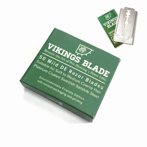 Miniatura 7 de VIKINGS BLADE Hojas de afeitar de doble filo, 10 hojas, acero sueco + recubierto de platino, hojas de afeitar de repuesto y recargas