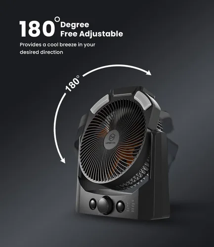 Miniatura 5 de Ventilador de campamento con linterna LED, ventilador de escritorio con pilas D de 8 pulgadas con temporizador, control de velocidad continuo