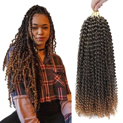 Miniatura 22 de Dorsanee Cabello Passion Twist Ombré de 18 pulgadas, 6 paquetes, Cabello de Ganchillo Water Wave, Cabello Largo Bohemio Rizado para Trenzar