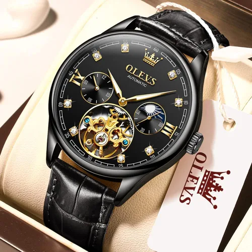 Miniatura 2 de OLEVS Reloj Tourbillon automático de viento automático mecánico clásico impermeable luminoso correa de cuero