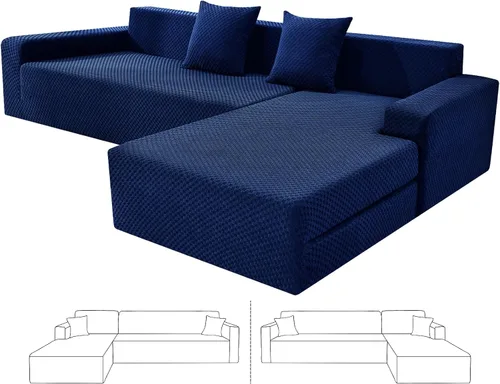 Miniatura 11 de ZNSAYOTX Fundas para sofá modular, fundas elásticas de jacquard con parte inferior elástica para sofá modular en forma de L, 2 protectores de sofá