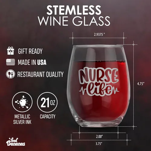 Miniatura 7 de Bad Bananas Regalos para enfermeras para mujeres, copa de vino sin tallo de 21 onzas, tinta plateada metálica, regalos certificados para el día
