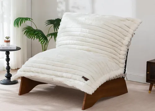 Miniatura 15 de MAXYOYO Silla ajustable para sala de estar, puf convertible y sillón reclinable con marco, cojín extraíble, tela de burbujas, suave tapizado