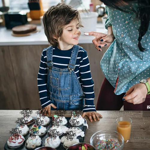 Miniatura 5 de Rsstarxi Paquete de 24 adornos para cupcakes con purpurina negra para el Día del Padre, para el Día del Padre, decoración de tartas, suministros