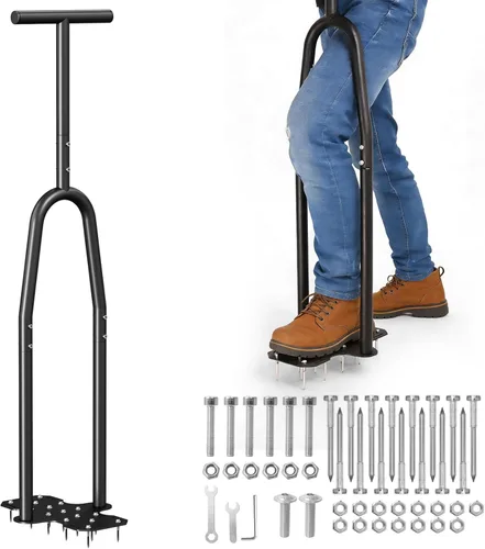 eWonLife Aireador de césped, aireador manual de diseño paso a través del patio, pedal completo para articulaciones amigable, fuerza ergonómica de