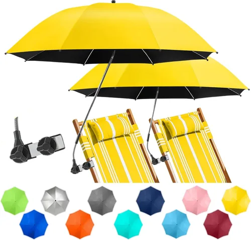 Miniatura 15 de Paquete de 2 paraguas de playa con abrazadera, paraguas ajustable de 360° para silla, paraguas UPF50+ para silla de playa, silla de patio, silla