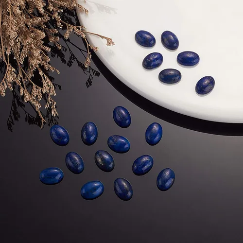 Miniatura 6 de LiQunSweet 50 piezas de piedras preciosas naturales de lapislázuli sin agujero, cuentas sueltas y encantadoras, cabujones ovalados con parte trasera