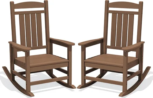 Miniatura 36 de KINGYES Mecedoras de polietileno de alta densidad para exteriores, sillas mecedoras para patio con soporte de 330 libras, balancín suave para porche