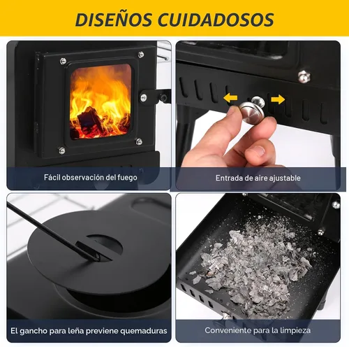 Miniatura 2 de Estufa de Tienda de Leña Negra, Chimenea de Acero Inoxidable de 7 Secciones, Estufa de Tienda Caliente Portátil para Acampar, Caza, Pesca en Hielo