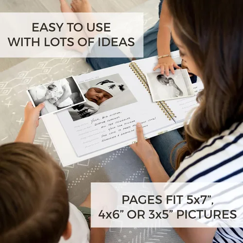 Miniatura 5 de Libro de recuerdos para bebés para niños y niñas – Álbum de fotos atemporal para bebés de los primeros 5 años – Diario álbum de recortes de género