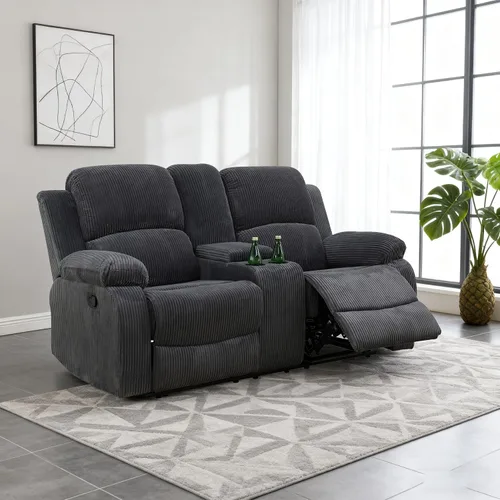 Miniatura 36 de Juego de sofá modular reclinable manual para sala de estar, sofá reclinable en forma de L, seccional de cuero con portavasos/almacenamiento