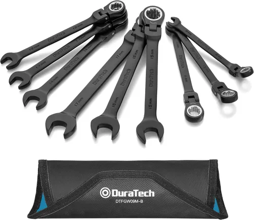 Miniatura 9 de DURATECH Juego de llaves de trinquete de cabeza flexible de 9 piezas, juego de llaves combinadas, 72 dientes, SAE, 5/16 pulgadas a 3/4 pulgadas