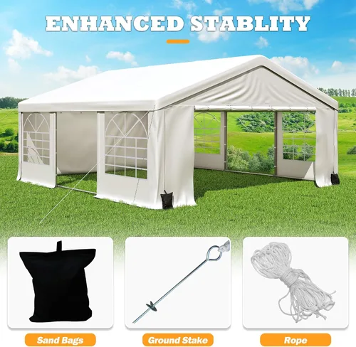 Miniatura 8 de Carpa para fiestas de 20 x 20 pies, resistente, para exteriores, carpa para bodas con paredes laterales extraíbles, refugio para eventos, carpa