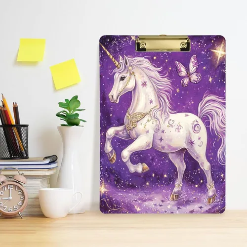 Miniatura 5 de Portapapeles de plástico con diseño de galaxia estrellada de unicornio, diseño de moda, para estudiantes, niños, mujeres y hombres, tablero de clip