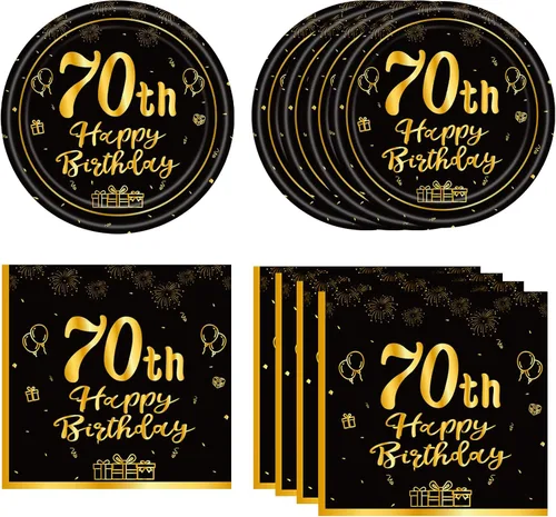Miniatura 17 de Juego de 40 platos y servilletas desechables para fiesta de cumpleaños de 30 años para ella, vintage, negro y dorado, 1996, 30 años, juego