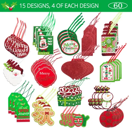 Miniatura 2 de Etiquetas de regalo de Navidad, 60 unidades con cuerda desatada