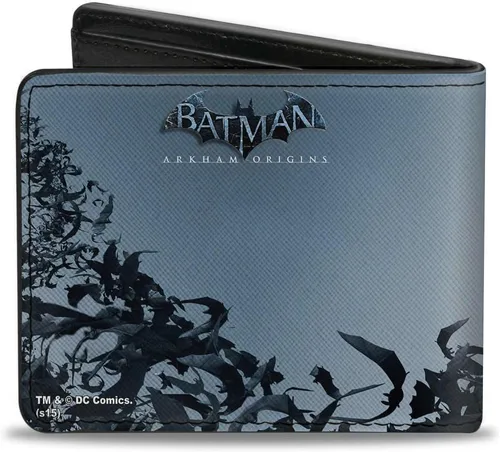 Miniatura 2 de DC Comics - Billetera, plegable, de piel vegana, diseño de murciélagos de Batman Arkham Origins, Negro -, Casual