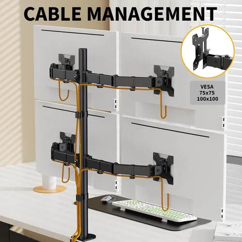 Miniatura 6 de Soporte para monitor cuádruple, soporte de escritorio ajustable resistente para 4 monitores para pantalla de 13 a 27 pulgadas, soporta hasta 22
