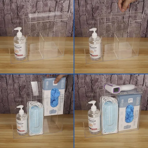 Miniatura 3 de SEANADO Dispensador de mascarillas de acrílico con 3 compartimentos, estación de higiene para máscaras faciales desechables, bolsa de Emesis