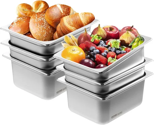 Miniatura 8 de VEVOR Paquete de 6 sartenes de acero inoxidable de tamaño completo, sartenes de mesa de vapor de 2.5 pulgadas de profundidad, sartenes comerciales