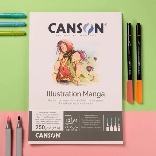 Miniatura 3 de Canson Illustation - Papel de dibujo de 8.82 oz/m², textura lisa de color blanco alto, bloc A4, incluye 12 hojas