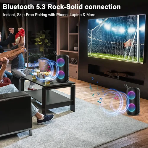 Miniatura 4 de Altavoz Bluetooth con sonido estéreo HD de 360°, nuevo altavoz inalámbrico portátil IPX7 impermeable, llamada HD, emparejamiento TWS, micrófono Negro