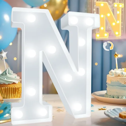 Miniatura 27 de Pooqla Letras con luces LED de marquesina, letras decorativas iluminadas en blanco cálido y blanco frío, letras del alfabeto iluminadas para niños
