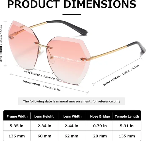 Miniatura 5 de AEVOGUE - Los lentes de sol para mujer, sin bordes, lentes de corte de diamante, de tamaño grande (AE0534)