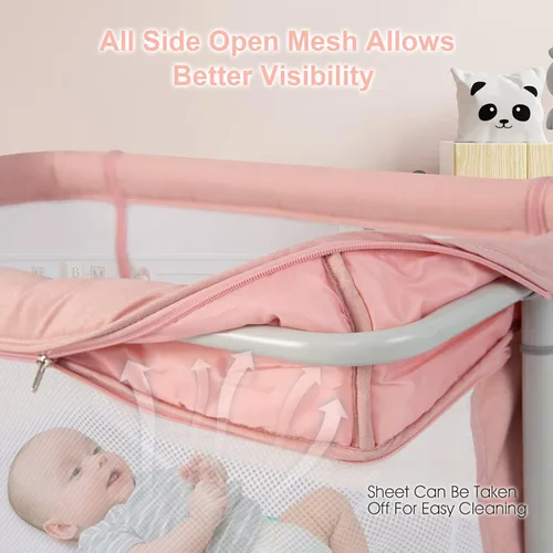Miniatura 5 de INFANS Cuna de bebé 3 en 1, cuna lateral para recién nacido, cuna plegable con colchón, bolsa de viaje, ruedas, malla de 4 lados, cuna de montaje