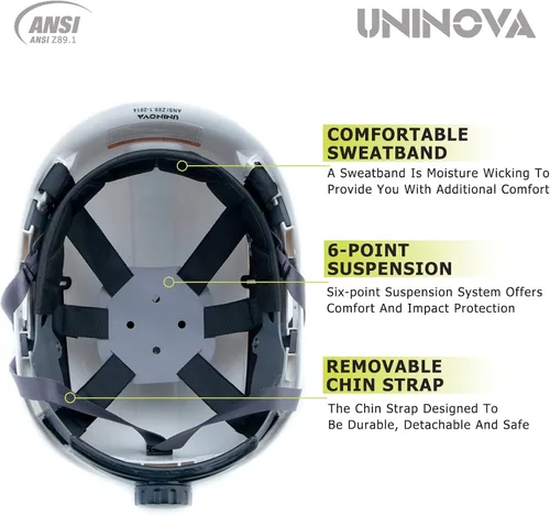 Miniatura 6 de Cascos de Construcción UNINOVA Casco de seguridad OSHA con suspensión ajustable de 6 puntos blanco