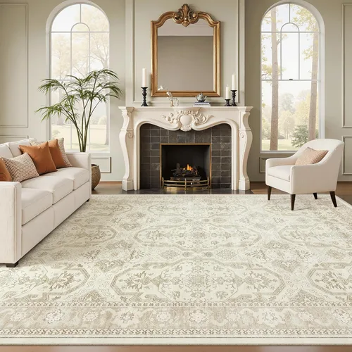 Miniatura 49 de Alfombra de pasillo Soalmost 2'6" x 10' lavable, alfombra antideslizante para cocina, baño, lavandería, alfombras vintage ultra delgadas para Beige