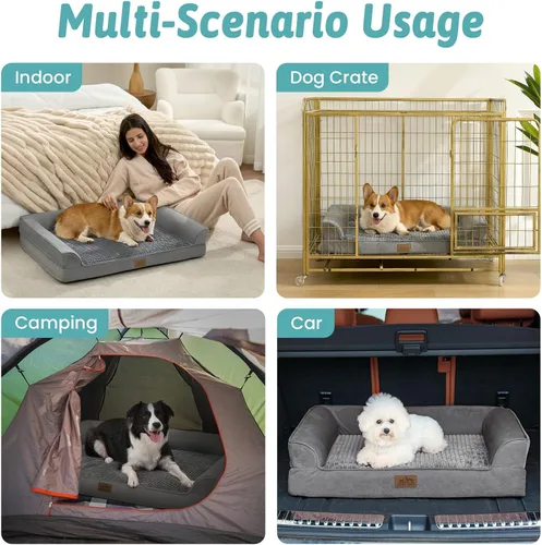 Miniatura 6 de COZY KISS Camas ortopédicas para perros de tamaño grande, sofá XL para mascotas con forro impermeable, sofá de espuma para mascotas de hasta 100 Gris
