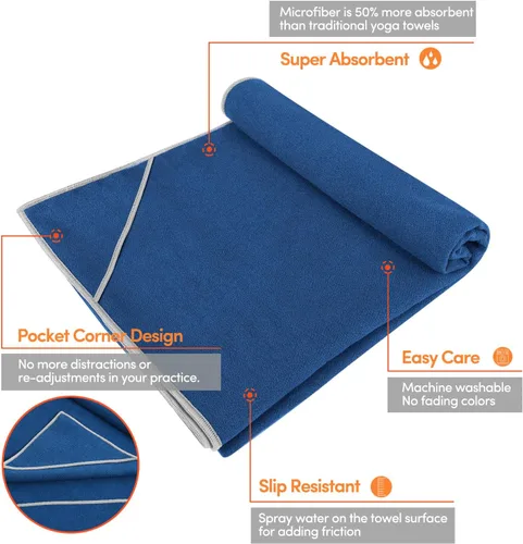 Miniatura 2 de IUGA Toalla de yoga para yoga caliente, antideslizante, toalla de esterilla de yoga extra gruesa + toalla de mano 2 en 1 con bolsillos