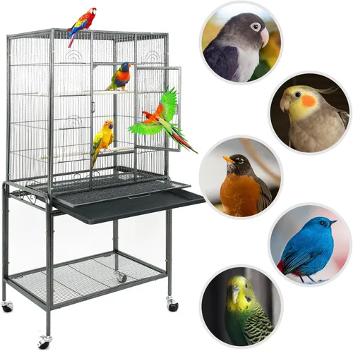 Miniatura 4 de SUPER DEAL Jaula grande de hierro forjado de 53 pulgadas para cacatúas, conure, periquitos, pinzones, Budgie, Lovebird Canary, casa mediana