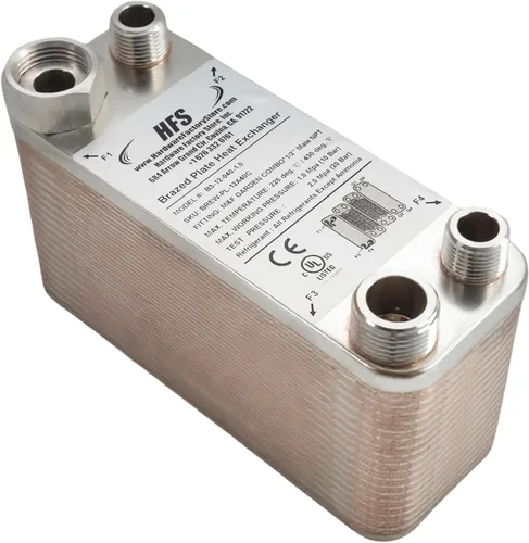 HFS (R) Intercambiador de calor de acero inoxidable 304 de 40 placas de cerveza casera, 7.5 x 2.9 pulgadas, M&F GARDEN COMBO x 1/2 pulgada macho