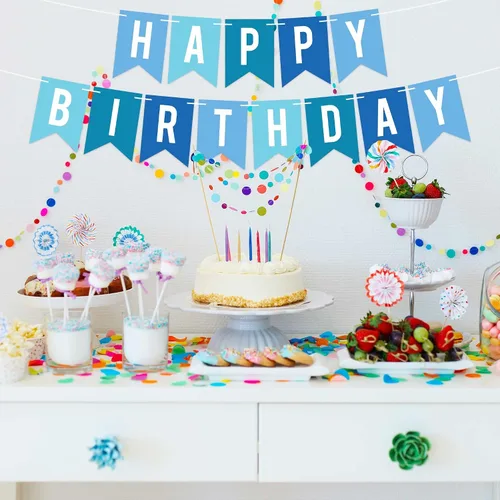 Miniatura 9 de Cartel de feliz cumpleaños pre-encordado – No DIY – Cartel azul para fiesta de cumpleaños – Pre-encordado en hebras de 6 pies – Decoración azul