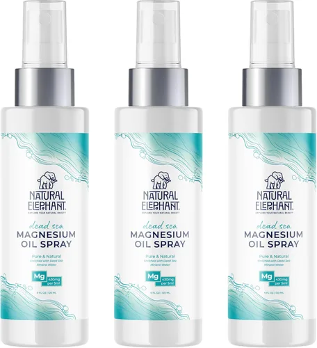 Natural Elephant Spray de aceite de magnesio del Mar Muerto para uso tópico | 100% puro | 4 onzas líquidas (paquete de 3) | Promueve la relajación y