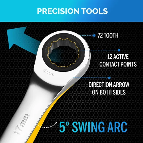 Miniatura 5 de Llave de 17mm - Llave de trinquete - Perfil delgado - Llave de carraca - 100% Garantía de satisfacción de por vida