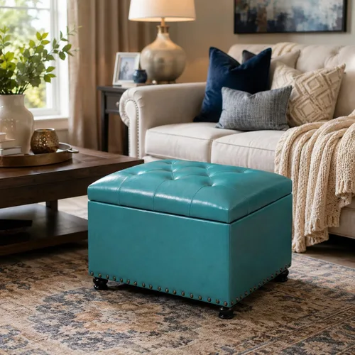 Miniatura 12 de Joveco Otomana rectangular de 24" con almacenamiento para sala de estar, banco tapizado con asiento y reposapiés con tapa abatible, reposapiés