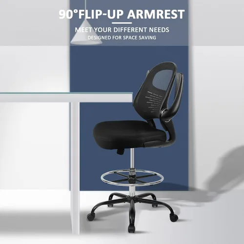 Miniatura 4 de HYLONE Silla de dibujo alta de oficina con reposabrazos abatibles, silla ergonómica para computadora con soporte lumbar, reposapiés ajustable, Marrón