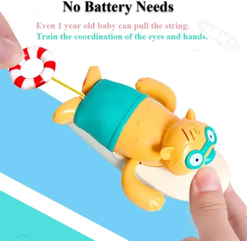 Miniatura 2 de Pull String Baby Bath Toy Pull & Go Beaver Lindo Castor de surf Castor de natación Castor Windup Reloj Juguete de bañera para niños pequeños (azul)