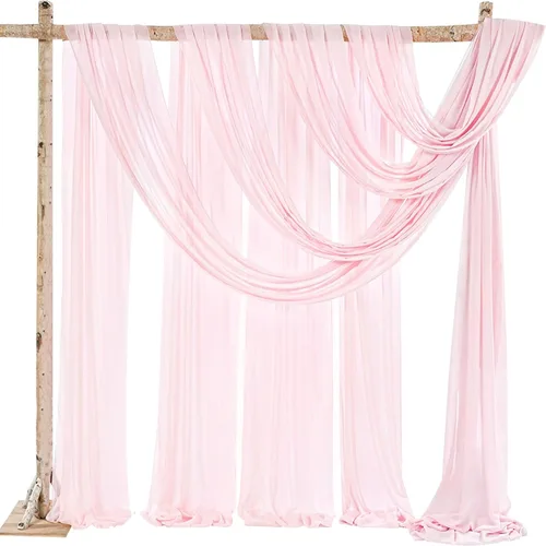 Miniatura 13 de Cortinas de boda con rosas polvorientas, 2 paneles de 6 yardas, cortinas de fondo transparentes para despedida de soltera, arcos de boda