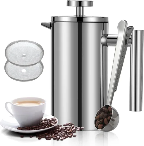Miniatura 10 de Prensa Francesa Pequeña 350ml Negra, Prensa Francesa de Acero Inoxidable con Pared Doble Aislada para Viaje y Camping, Cafetera de Café Colado